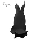 Ingvn - High Quality Pink White Black Slip Ruffles Rayon Bandage Dress Elegant Evening Party Black