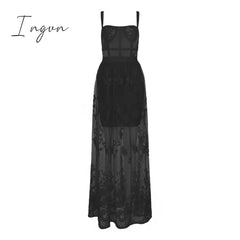 Ingvn - High Quality Red White Black Lace Sleeveless Hollow Out Long Rayon Bandage Dress Evening