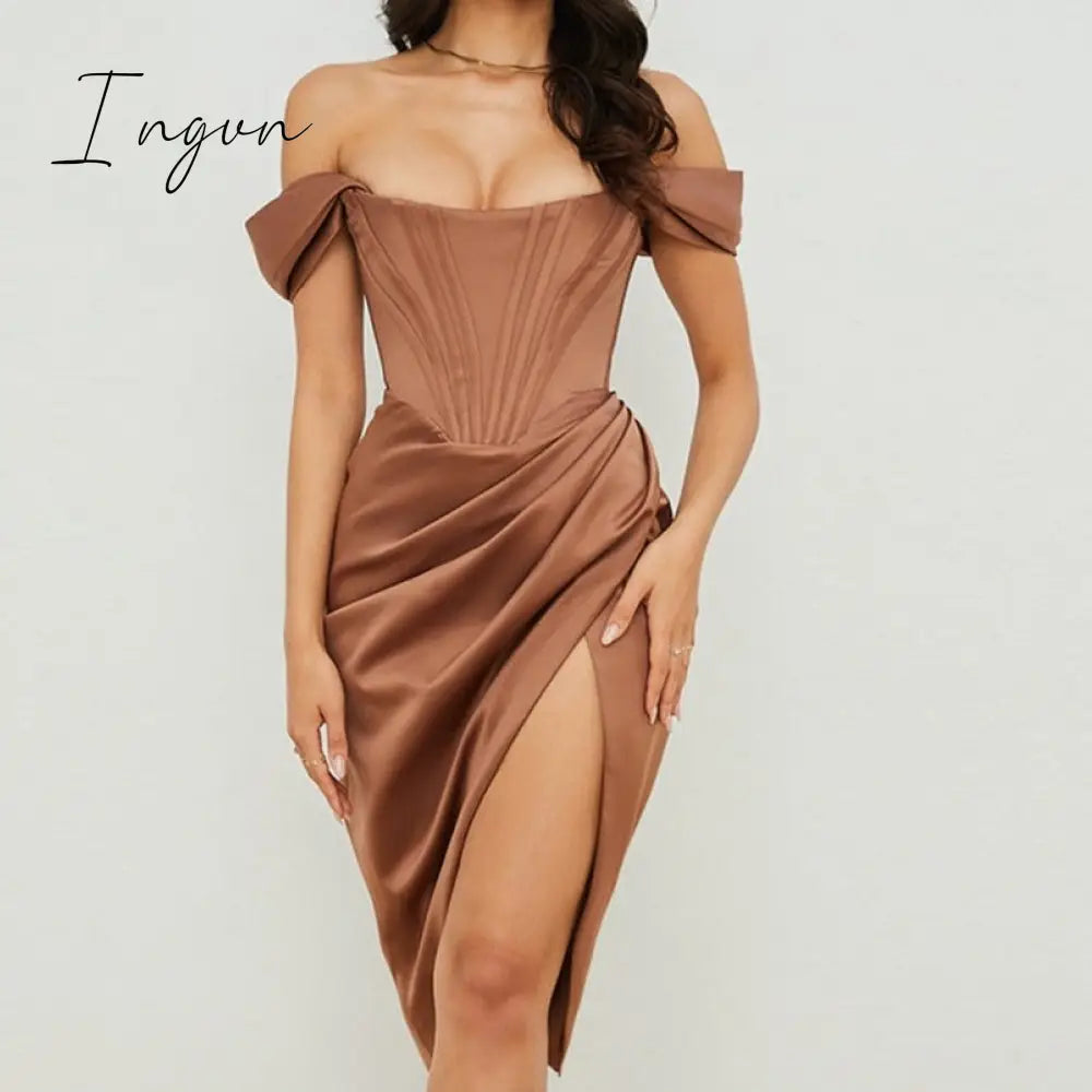 Ingvn - High Quality Satin Bodycon Dress Women Party New Arrivals Midi House Of Cb Celebrity