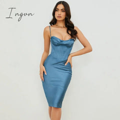 Ingvn - High Quality Satin Bodycon Dress Women Party New Double Layer House Of Cb Celebrity Evening