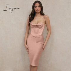 Ingvn - High Quality Satin Bodycon Dress Women Party New Double Layer House Of Cb Celebrity Evening