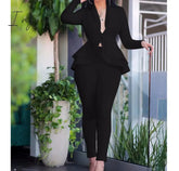 Ingvn - High Quality Sexy Business Suits For Women Solid Black White Office Ladies 2 Piece Sets