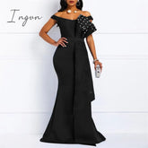 Ingvn - High Quality Summer New Red Elegant Women Party Dresses Sexy Low Cut Mermaid Beaded Lace