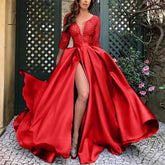 Ingvn - High Quality Woman Evening Dress For Wedding Sexy V - Neck Long Lace Dresses Trailing Party