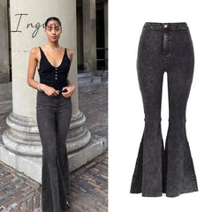 Ingvn - High Quality Women Retro High Waist Jeans Spring Autumn Stretch Wash Thin Wide Leg Pants
