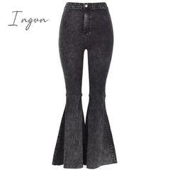 Ingvn - High Quality Women Retro High Waist Jeans Spring Autumn Stretch Wash Thin Wide Leg Pants