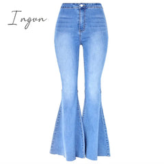 Ingvn - High Quality Women Retro High Waist Jeans Spring Autumn Stretch Wash Thin Wide Leg Pants