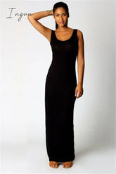 Ingvn - High Stretch Tank Robe Spring Summer Thin Long Dress Vestidos Elegant Women Sexy O - Neck