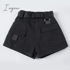 Ingvn - High Waist Cargo Shorts With Pocket Buckle Belt