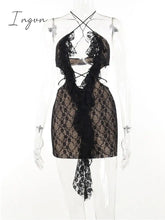 Ingvn - Hollow Out Lace Sexy Woman Bodycon Dress Fashion Sleeveless Backless Halter Beach Party