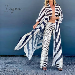 Ingvn - Hot Sale Newest Fashion Beach Women Veil Tops Loose Casual Striped Print Short Sleeve