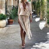 Ingvn - Hot Sale Newest Fashion Beach Women Veil Tops Loose Casual Striped Print Short Sleeve
