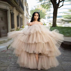 Ingvn - Hot Sale Ruffled Tulle Dress Women Puffy Hi Low Party Night Dresses Tiered Sleeveless Long