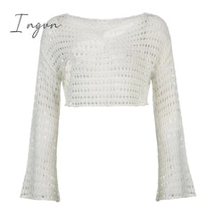 Ingvn - Hot Sell Irregular Hollow Out Knitted Y2K T - Shirts Women Summer Vacation Clothes O Neck