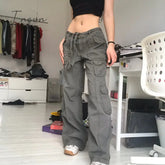Ingvn - Hot Sell Quality Grunge Streetwear Cargo Pants Woman Low Waist Baggy Mom Jeans Vintage 90S