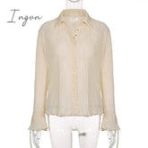 Ingvn - Hot Sell Vintage White Folds Cute Y2K Shirts Women Elegant Fashion Flared Sleeve Button