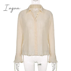 Ingvn - Hot Sell Vintage White Folds Cute Y2K Shirts Women Elegant Fashion Flared Sleeve Button