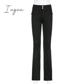 Ingvn - Indie Aesthetics Slim Low Waist Flare Pants E - Girl Vintage Pockets Solid Y2K Autumn 90S