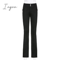 Ingvn - Indie Aesthetics Slim Low Waist Flare Pants E - Girl Vintage Pockets Solid Y2K Autumn 90S