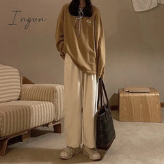 Ingvn - Ins Popular Corduroy Casual Pants Women Solid Tender Retro Wide Leg Trousers High Waist