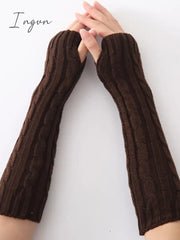 Ingvn - Jacquard 5 Colors Knitting Sleevelet Coffee / Free Size Warmers