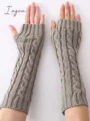 Ingvn - Jacquard 5 Colors Knitting Sleevelet Light Gray / Free Size Warmers
