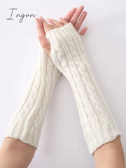 Ingvn - Jacquard 5 Colors Knitting Sleevelet White / Free Size Warmers