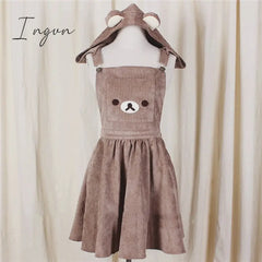 Ingvn - Japanese Kawaii Rilakkuma Lolita Overall Dress Cute Bear Embroidery Hat Ball Gown Harajuku