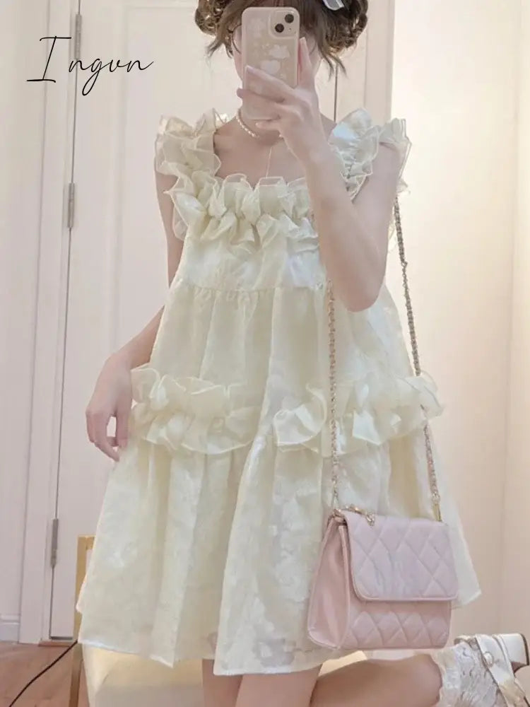 Ingvn - Japanese Lolita Kawaii Mini Dress Women Korea Sweet Suspender Party Female France Elegant