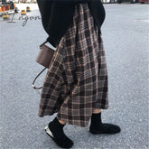 Ingvn - Japanese Rainbow High Waist A-Line Wool Plaid Skirt Female Students Preppy Style Wild Midi