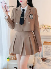 Ingvn - Jk Blazer Skirt Set Female Short Suit Jacket + Pleated Spring Autumn Professional Wear