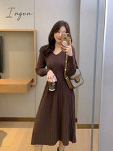 Ingvn - Knitted Dress Women Casual Long Sleeve Vintage Elegant Office Sweater Female Spring One -