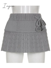 Ingvn - Knitted Low Waist Y2K Short Skirt Preppy Style Cute Girl Streetwear Aesthetic Fairycore