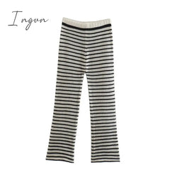 Ingvn - Knitted Two Piece Set Long Sleeve Crop Top Beach Sexy And Bodycon Trousers Summer Women
