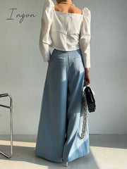 Ingvn - Korean Chic Summer Simple High Waist Pleated Women Wide Leg Pant Solid Color Casual Spring
