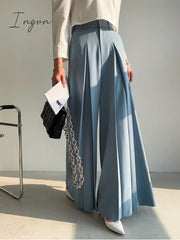 Ingvn - Korean Chic Summer Simple High Waist Pleated Women Wide Leg Pant Solid Color Casual Spring