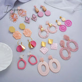 Ingvn - Korean Style Dangle Drop Earrings For Women Pink Color Arcylic Geometric Cute Pendant 2023