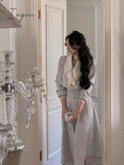 Ingvn - Korean Suit Autumn Elegant 2 Piece Dress Set Office Lady Long Sleeve Crop Tops + Casual