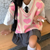 Ingvn - Korean Vintage Sweater Loose V-Neck Knit Pullover Vest Y2K Oversized Tank Top Love Print