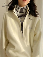 Ingvn - Korean Warm Fleece Hoodies Women Casual Kpop Fashion Plus Velevt Sweatshirt Top Autumn