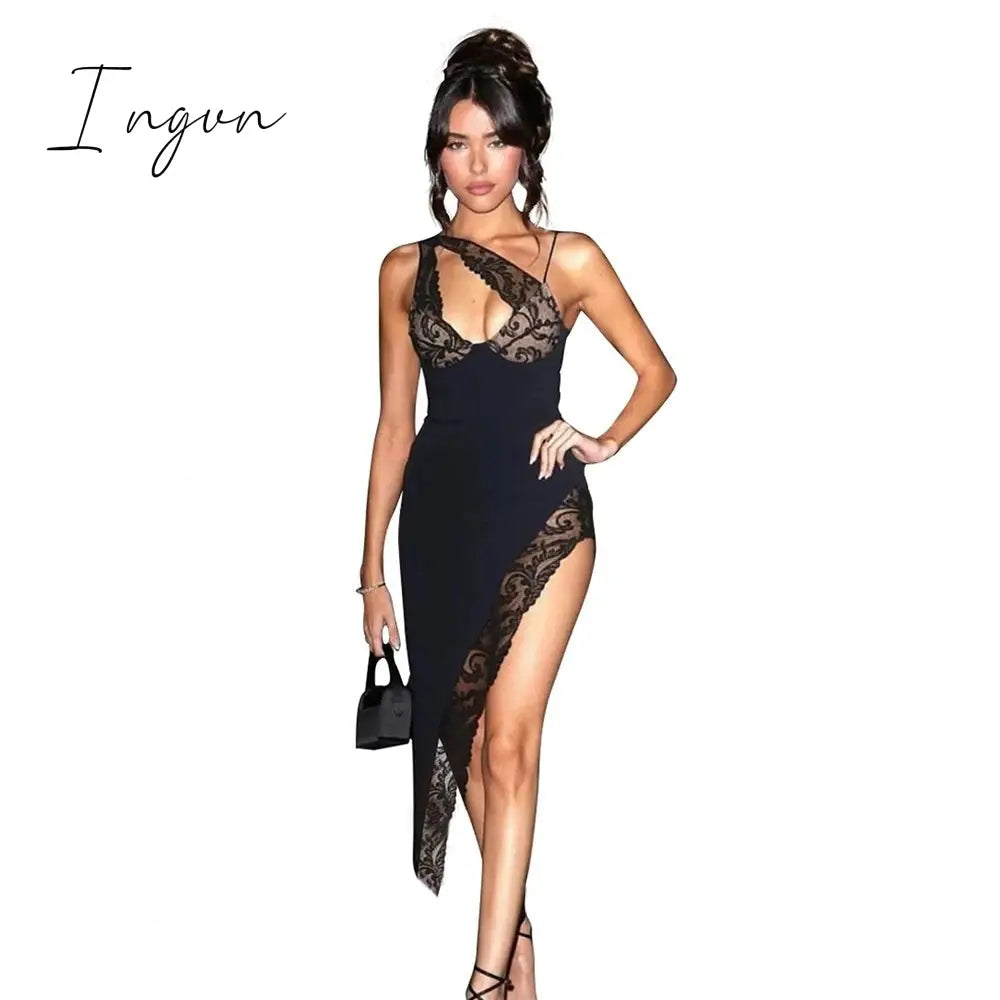 Ingvn - Lace Strapless Party Dresses Women Sexy Hollow Out Birthday Outfits Lady Casual Sleeveless
