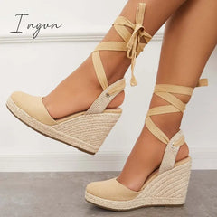 Ingvn - Lace Up Espadrille Wedges Platform Heel Singback Sandals Heels