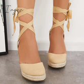 Ingvn - Lace Up Espadrille Wedges Platform Heel Singback Sandals Heels