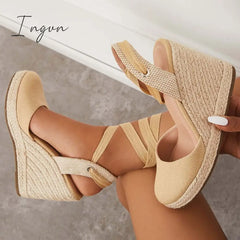Ingvn - Lace Up Espadrille Wedges Platform Heel Singback Sandals Heels