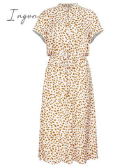 Ingvn - Ladies Bohemian Leopard Print Shirt Dress Women Casual Midi Holiday Summer Female A-Line