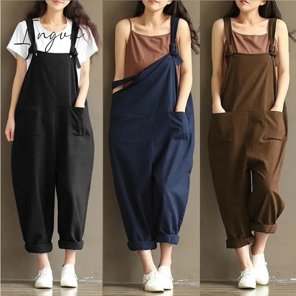 Ingvn - Ladies Casual Women Jumpsuits Loose Solid Harem Trousers Overallpants Playsuits Wide Leg