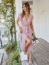 Ingvn - Ladies Vintage Print Chiffon Dress Women Casual Ruffles Long Bohemian Party Beach Summer