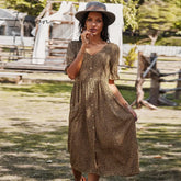 Ingvn - Ladies Vintage Sexy Leopard Print Summer Dress Women Slim Casual High Waist Button Bohemian
