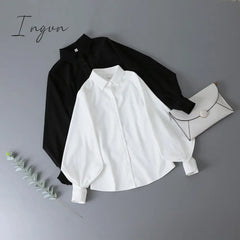 Ingvn - Lantern Sleeves Vintage Shirts Women Elegant White Womens Blouse With Lush Fashion Button
