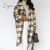 Ingvn - Lapel Single-Breasted Double-Pocket Plaid Coat